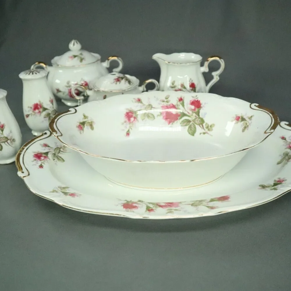 9 Pieces Serving Set Ucagco China Set Platter, Bowl S/P Shakers, Creamer, Sugar